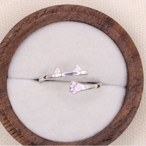 925 Sterling Silver Pet Cat Kitty Paw Ring - Picture 2 of 7